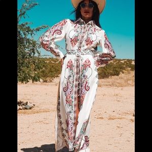 Linen balloon sleeve dress